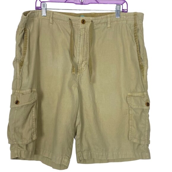 TOMMY BAHAMA Men Cargo Shorts 10" Inseam Linen Cotton Blend Sz 40 Tan 74-11 - Picture 1 of 8